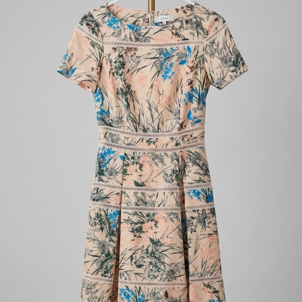 Reiss Rose Peach Floral Fit-and-Flare Dress